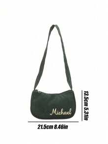 定制刺绣名字单肩斜挎包，慵懒日式文艺风，时尚学生休闲韩版饺子包，配有可调节肩带、拉链封口、涤纶内衬、纯色设计、包边彩绘细节——专为时尚女性打造——适合日常使用、旅行、购物——是送给青少年和年轻女性的完美礼物，也是圣诞节、复活节、生日、情人节的理想之选。 - 彩色 - 查看 9