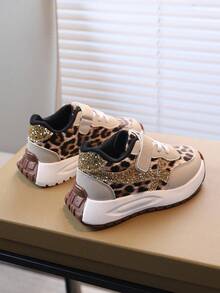 1 Pair Girls' Soft Bottom Fashionable Versatile Non-Slip Casual Sports Shoes, Suitable For Children Running/Traveling Tennis Shoes - Beige - View 6