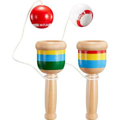 Classic Cup & Ball Game - Wooden Puzzle Toy With String, Retro Toss & Catch Activity, Traditional Coordination Game