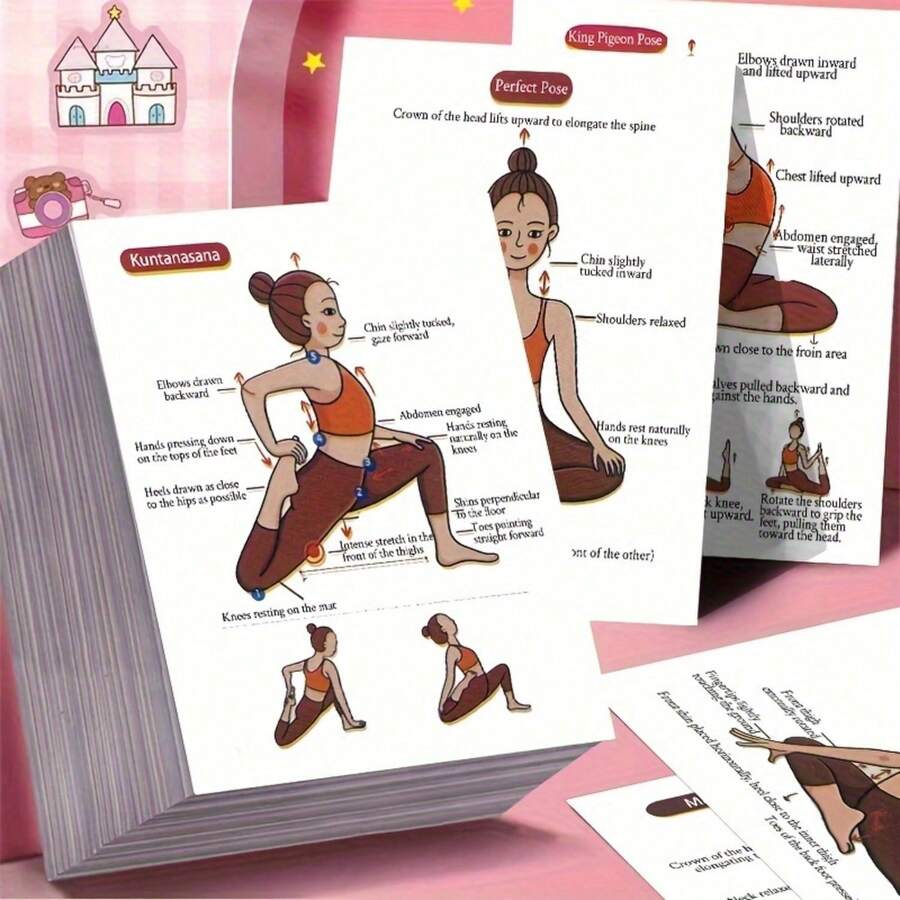 32pcs Yoga Pose Instruction Cards, Boxed Yoga Pose Basics Practice Cards, Stretching Tutorial - Multicolor - View 1