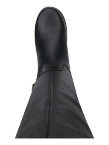 Bota alta para mujer cómoda punta redonda con hebilla tacón bajo estilo minimalista para oficina y diario - Negro - Ver 3