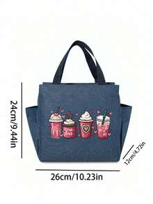 Túi giữ nhiệt in hình bốn món tráng miệng, túi đựng cơm trưa cách nhiệt, với họa tiết trái tim màu hồng và họa tiết "kem, cà phê và bánh ngọt", đi kèm với túi đựng dao nĩa màu đen, một túi đựng cơm trưa hai ngăn. - Nhiều màu - Xem 11