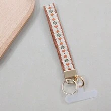1个波西米亚风手工厚布刺绣钥匙扣，适用于 16/17 Pro Max手机挂绳、腕带、包包挂饰、钥匙链配件、印花织带钥匙圈、女士汽车钥匙链、女士包包吊坠钥匙扣、通用钥匙扣、女士时尚钥匙扣 - 手腕掛帶 - 查看 18