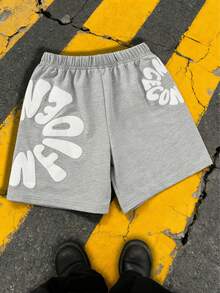 1件装 男童休闲户外时尚多功能泡沫字母印花设计宽松透气运动短裤，春夏款 - 灰色 - 查看 2