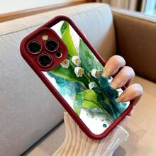 Cubierta de telefono con borde negro diseño acuarela flores blancas y hojas verdes para iPhone 14 Pro Max protector resistente al agua estilo natural elegante para uso diario y trabajo - Negro - Ver 6