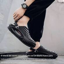 Sandalias transpirables sin cordones para hombre, cmodas sandalias de playa antideslizantes e impermeables, para deportes al aire libre, para caminar, viajar y uso casual - 25,0~25,5 cm + Negro - Ver 7