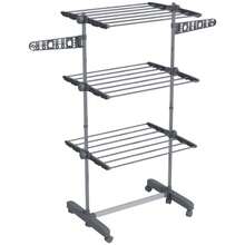 HOMCOM Clothes Drying Tower With Wheels, 3 Levels, Freestanding Folding Dryer With Side Extensions, In Grey Steel.