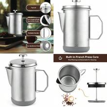 PZW Cafetero de prensa francesa 1l Camping Press French Press con manija plegable de acero inoxidable Press French Press Coffee Coffee Kettle Silver2537 - Plateado - Ver 1
