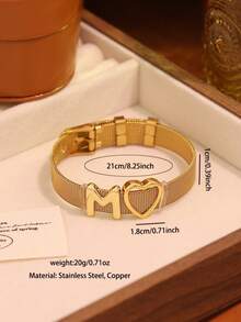 1pc Personalized 26 Letter Heart Adjustable Stainless Steel Bracelet, Luxury Niche Accessory, Fashion Durable, Unisex, Elegant Retro Charm, Suitable For Daily Wear, Party, Jewelry Festival Gift - Multicolor - View 3