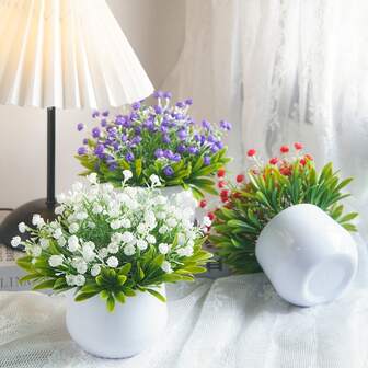 1 pieza Planta potada realista y encantadora de Gypsophila | Mini maceta artificial de ciprés y flor estrella, adecuada para decoración del hogar, bodas, cumpleaños y celebraciones estacionales, de plástico, para colocar en la mesa