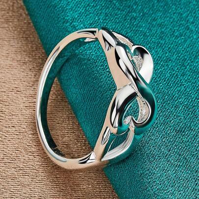 925纯银镀层双心形7-10号女士情侣婚礼派对时尚魅力戒指