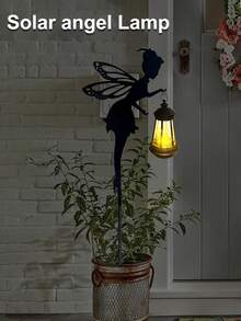 ضوء حديقة خارجي بطاقة شمسية، تمثال ملاك معدني كبير بوضعية الجلوس، ديكور هلال القمر، مناسب لديكور الحديقة والمساحات الخارجية والفناء والحديقة - Warm light - مشاهدة 4