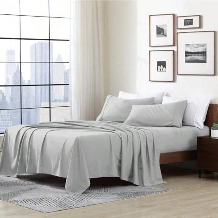 Home Basics Ultra Soft Brushed 3 Piece Microfiber 90GSM Sheet Set - Hypoallergenic Soild Sheet Set Twin Gray(California King Gris claro) - Multicolor - Ver 1