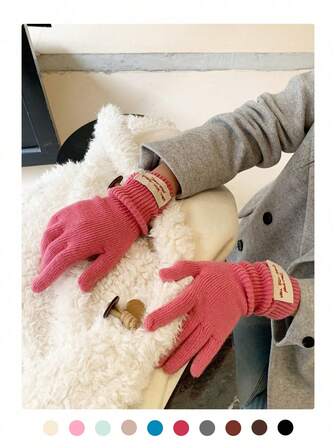1 par stickade handskar, collegestil enfärgade långa stickade fingerlösa handskar, fuzzyfodrade, varma för kvinnor på höst/vinter, lämpliga för ridning, pekskärmskompatibel