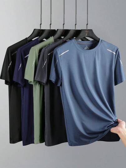 Set de 5 camisetas de running de secado rápido para hombres, camisetas transpirables para senderismo y pesca, camisetas de manga corta suaves y elásticas para deportes al aire libre, para verano