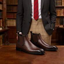 男士切尔西踝靴，黑色皮革商务休闲一脚蹬靴，百搭正装及通勤鞋