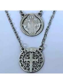 St. Benedict Scapular Necklace, Gold Or Silver Pattern | Hypoallergenic Stainless Steel - 灰色 - 查看 2