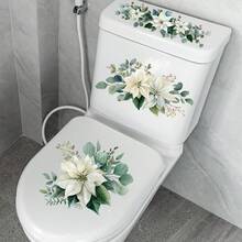 1件套水彩花卉马桶贴纸，自粘防水浴室马桶贴花，家居装饰马桶贴纸 - 彩色 - 查看 2