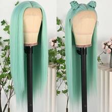 13x4 Free Part Mint Green Long Straight Lace Front Wigs Glueless Long Silky Straight Wigs Pre Plucked HD Lace 180% Density Light Green Wig Soft Free Part Wear And Go Lace Front Wigs For Fashion Women Party & Daily Wear 26 Inch - Light Green - 查看 2