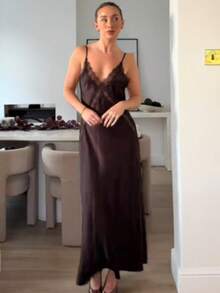 HZXVIC Women's New Solid Color Sexy Elegant Long Dress Summer - Coffee Brown - View 11