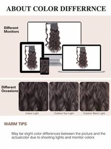 20 Inch Long Wavy Ponytail Hair Extensions, Synthetic Heat Resistant Clip-In Ponytail Extensions, Wrap Around Long Curly Wavy Ponytail For Women - Multicolor - View 11