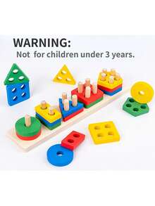 5pcs Wooden Geometric Shape Stacking Blocks, Multicolor Shape & Color Matching Cognitive Number Stacking Toys, Early Educational Montessori Learning Toys For Children 3+ - Multicolor - View 3