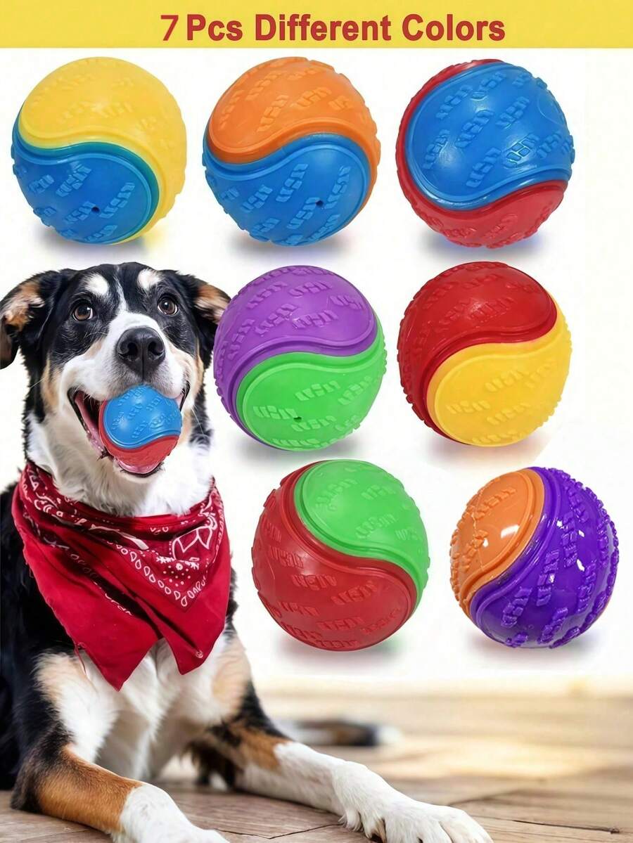 3Pcs/2Pcs/1pc Squeaky Dog Balls, Dog Toys Balls For Training, Tough Ball Toys For Dogs, Fit With Dog Ball Launcher, High Bouncy Dog Ball For Interactive Playing, Puppy Pet Chew Balls Teething Balls - Multicolor - View 1