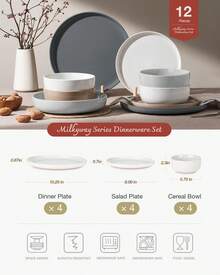 Richmount 12 Pieces Dinnerware Sets, Dishes Set For 4, Plates And Bowls Set, Perfect For Your Friend For Housewarming, Thanksgiving, Christmas - 彩色 - 查看 3