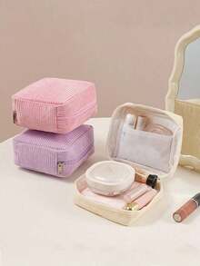 Sanitary Pad Storage Bag, Corduroy Sanitary Pad Storage Bag, Multi-Functional Storage Bag, Portable Storage Bag, Makeup & Lipstick Bag, Large Capacity To Store Sanitary Pads, Tampons, Stationery, Coins, Pencils, Cash, Cosmetics, Essential For Women, Helpful Companion For Outings - 粉紅 - 查看 5