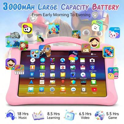 La última tableta para niños de 7 pulgadas de Blinkbuys con sistema Android 13, pantalla HD+ IPS para educación y aprendizaje, cámara de 200 + 500W, batería de 3000 mA (se presume que aquí quizás haya un error y debería ser 3000mAh como en la descripción siguiente, usaré 3000mAh para la traducción), memoria RAM de 4 GB, almacenamiento ROM de 64 GB, batería de 3000mAh, altavoces con doble WiFi (sin adaptador). tableta para niñas y niños con cubierta protectora de 64 GB+4 GB, WiFi, Bluetooth, cámara doble, juegos educativos, control parental, software para niños.