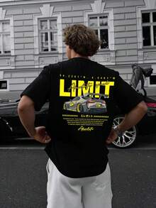 Men's Summer Fashion Minimalist Racing Element Print Round Neck Short Sleeve T-Shirt | Basic Style Street Casual Versatile Top - Black - View 5