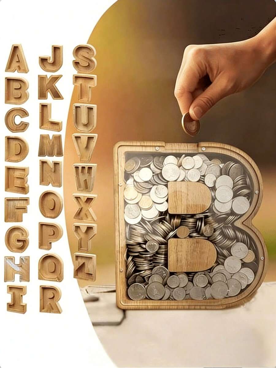 Hucha de madera con letra grande, con forma de letra, inicial personalizable, regalo divertido para cumpleaños, Navidad y otras festividades - Multicolor - Ver 1