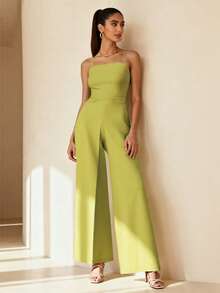 1-częściowy kombinezon w jednolitym kolorze z odkrytymi plecami i wiązaniem dla kobiet, odpowiedni na święta, wakacje, do noszenia na co dzień, na randkę, na wiosnę/lato - Zielony - Zobacz 1