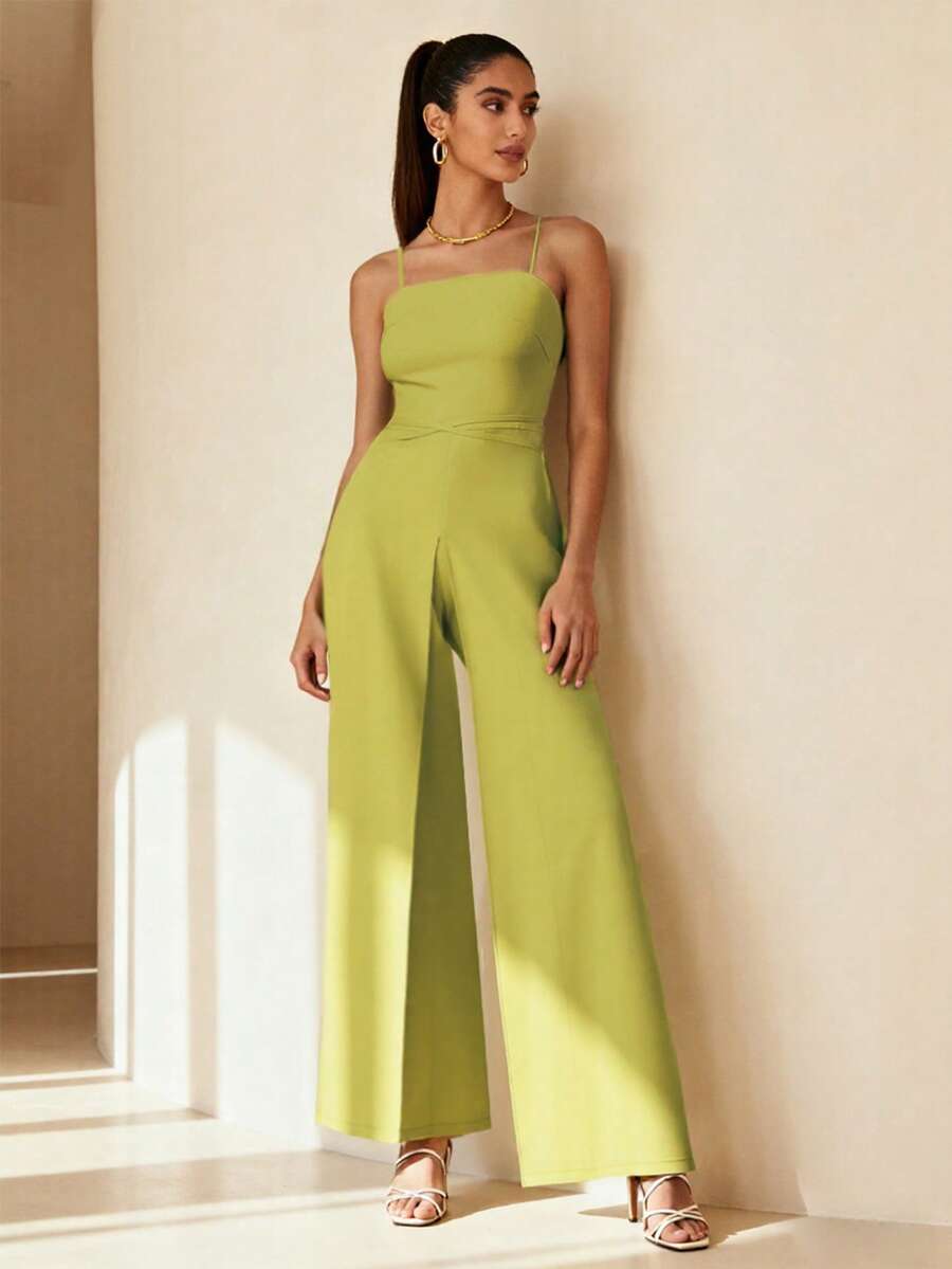1-częściowy kombinezon w jednolitym kolorze z odkrytymi plecami i wiązaniem dla kobiet, odpowiedni na święta, wakacje, do noszenia na co dzień, na randkę, na wiosnę/lato - Zielony - Zobacz 1