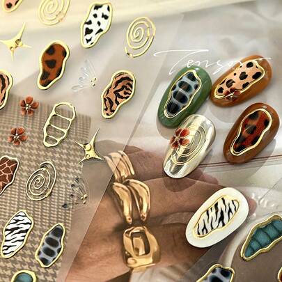 1 pieza Pegatinas de uñas con estampado de animal vintage, diseños de leopardo, cebra y vaca de colores, accesorios de arte de uñas DIY, accesorios de salón