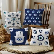 MEMNUN 4 Stücke mysteriöse marineblau bedruckte Kissenbezüge mit Augen- und Hamsa-Hand-Motiv (Kissenfüllung nicht enthalten), aus Pfirsich-Samt-Stoff, einseitig Muster, Größen: 45*45cm/50*50cm/40*40cm, Böser Blick dekorativer Kissenbezug für Sofa, Bett, Schlafzimmer, Büro, Hotel, ganzjährig, Geschenk - Verschiedenfarbig - Übersicht 10