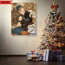 [2D Plano] 1 Pieza Impresión Plana 2D| Hermosa chica steampunk con un gato, flores y engranajes a su alrededor.| Cuadro de Arte en Lienzo con Marco de Madera, Perfecto para Decoración del Hogar, Habitación, Sala de Estar, Dormitorio, Baño, Adecuado para Acción de Gracias y Otros Festivales - Multicolor - Ver 8