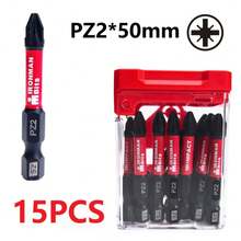 Set de 15 piezas de brocas de destornillador cruzado PZ2 de acero S2 de 2"-50mm, juego de brocas de destornillador de impacto con elegante caja de almacenamiento, kit industrial de brocas de destornillador - Multicolor - Ver 2