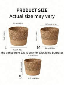 1/2/3Pcs Handwoven Straw Planter Basket, Indoor Woven Flower Pot, Indoor & Outdoor Garden Decoration, Seagrass Flower Pot Planter Basket Set,Natural Seagrass Woven Planter Pot, Rattan Plant Pot, Home Decor Flower Basket, Multi-Function Garden Planter Basket,Home Decoration - Multicolor - View 2