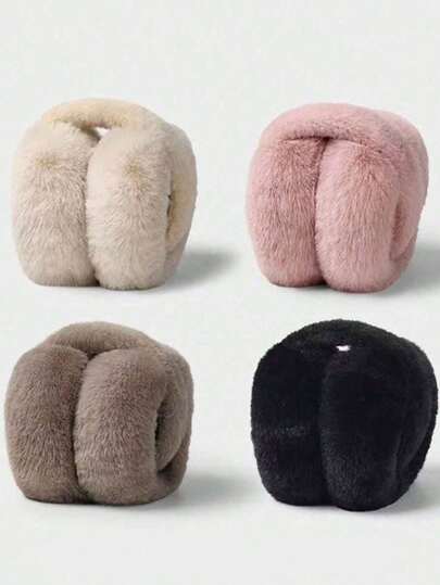 男女通用纯色耳罩 - 柔软毛绒耳罩，可爱韩式毛绒耳罩，可调节耳套，可折叠耳罩，舒适防寒冬季户外配件，柔软毛绒可折叠耳罩 - 男女通用舒适耳罩。
