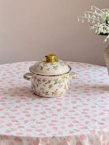 1 zestaw garnków emaliowanych z kwiatami – dwuuchwytowe garnki emaliowane do zupy z ceramicznymi pokrywkami, duża pojemność do użytku domowego, odpowiednie na każdą porę roku, odpowiednie do kuchenek gazowych i indukcyjnych, można używać w kominkach i paleniskach, wielofunkcyjne (można trzymać w ręku do gotowania, zup, gulaszów) – idealne na prezent dla przyjaciół i rodziny