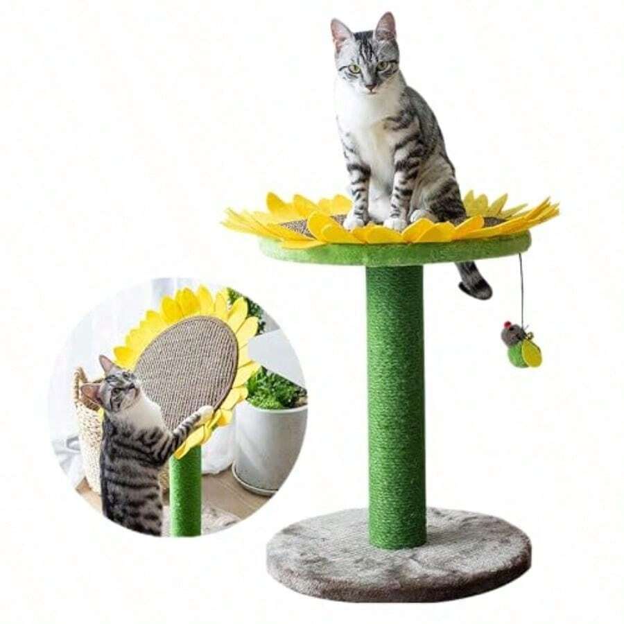 Catry Cat Sunflower Tree Bed with Scratching Post with Sisal Covered Climbing Activity Tower Natural Jute Fiber 2-in-1 Scratching Post and Bed Best Holiday Idea Gift - como en la foto - Ver 1