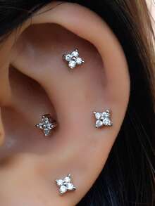 1 pieza Pendientes de botón con flor de circonita chapados en oro de 18K de 20G, material de acero inoxidable, adecuado para múltiples perforaciones de oreja, delicado y preciso, adecuado para mujeres y niñas, para uso diario - Un par de pendientes redondos de circonita con forma de flor - Ver 9