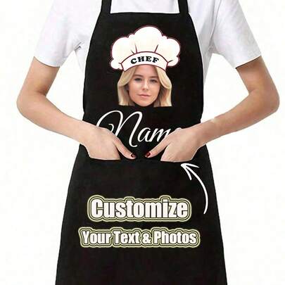 1pc Customized Cooking Apron With Personalized Text And Photo Printing, Ideal Gift For Anniversary, Chefs, Mothers, Fathers, Husbands, Wives, Girlfriends, Boyfriends, Weddings (Men/Women), Birthday Gift