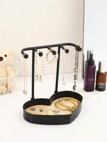 爱心首饰展示架，桌面/梳妆台耳环项链手镯戒指展示架，入户钥匙收纳架，带木质托盘项链架，项链展示架，浴室首饰收纳挂钩和收纳架，适用于项链、手镯、耳环、戒指、钥匙、手表、情人节礼物 - 彩色 - 查看 13