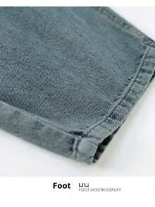 Tween Boy Casual Straight Leg Jeans, Street Style With Letter Embroidery Back Pockets, Suitable For Teenagers And Older Children Daily Wear, Ages 8-14