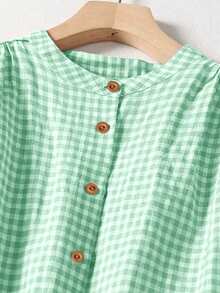 Women's Spring/Summer Sleeveless Plaid Casual Dress, Button Front Loose Fit Sundress, Country/Boho Style, Vacation Outfit, Business Casual Elegant - Green - View 3