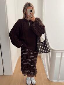 Women Polka Dot Satin Lace Skirt Silk Lace Trim Long Skirts A Line Vintage Y2k Going Out Streetwear - nâu sẫm - Xem 5