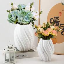 1pc Modern Big Wave Plastic Vase, Minimalist Home Living Room Office Flower Decor Craft, Wedding Table Centerpiece Vase, Home Gift - Multicolor - View 4