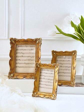 1pc Vintage European Style Gold Lace Decorative Photo Frame, Horizontal & Vertical Use, For Photo Display And Home Decor